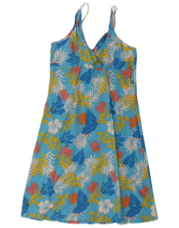 Vestido feminino vintage UK 20 2XL algodão floral azul