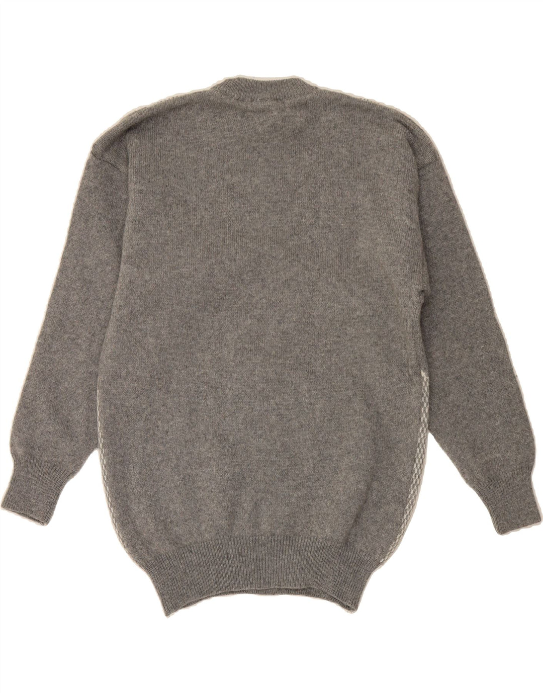 SHETLAND Mens Crew Neck Jumper Sweater Medium Grey Argyle/Diamond Vintage Shetland and Second-Hand Shetland from Messina Hembry 