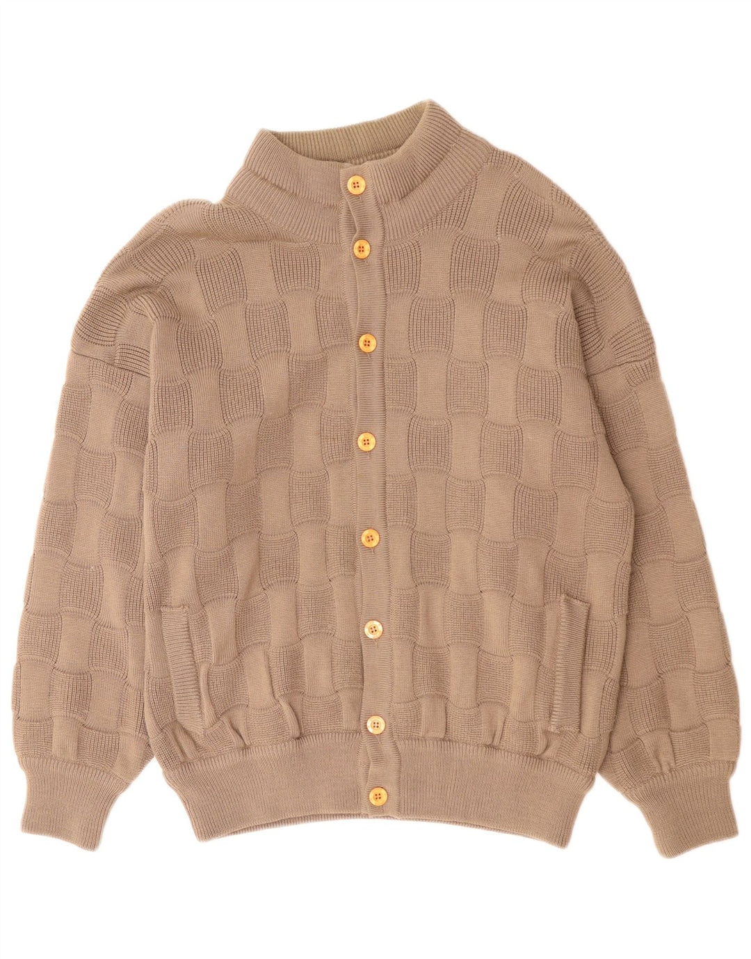 Suéter cardigã masculino vintage grande poliacrílico geométrico bege