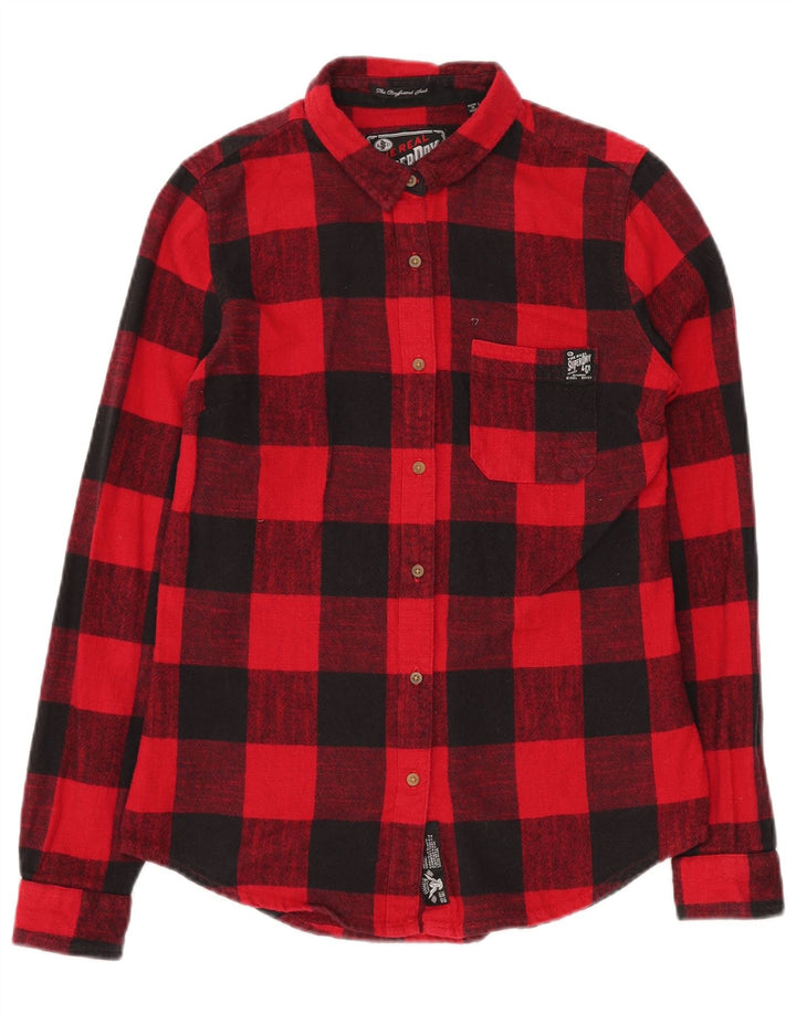Camisa feminina de flanela Superdry Classic Fit Reino Unido 10 pequeno algodão vermelho guingão