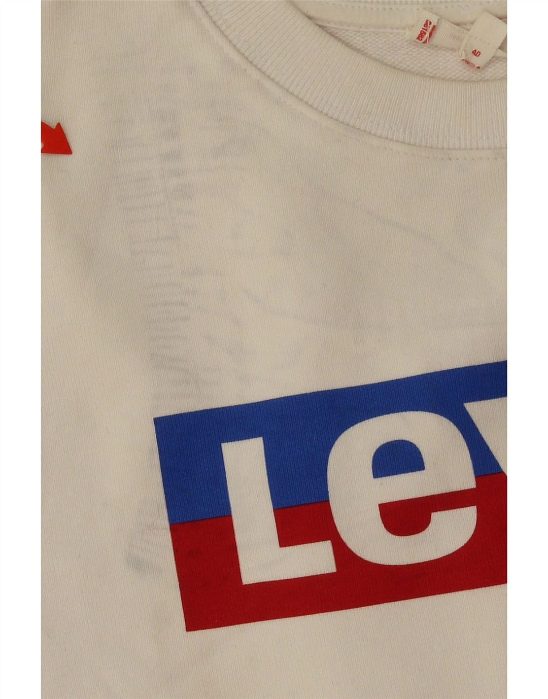 LEVI'S Womens Oversized Crop Graphic Sweatshirt Jumper UK 14 Medium White Vintage Levi's and Second-Hand Levi's from Messina Hembry 