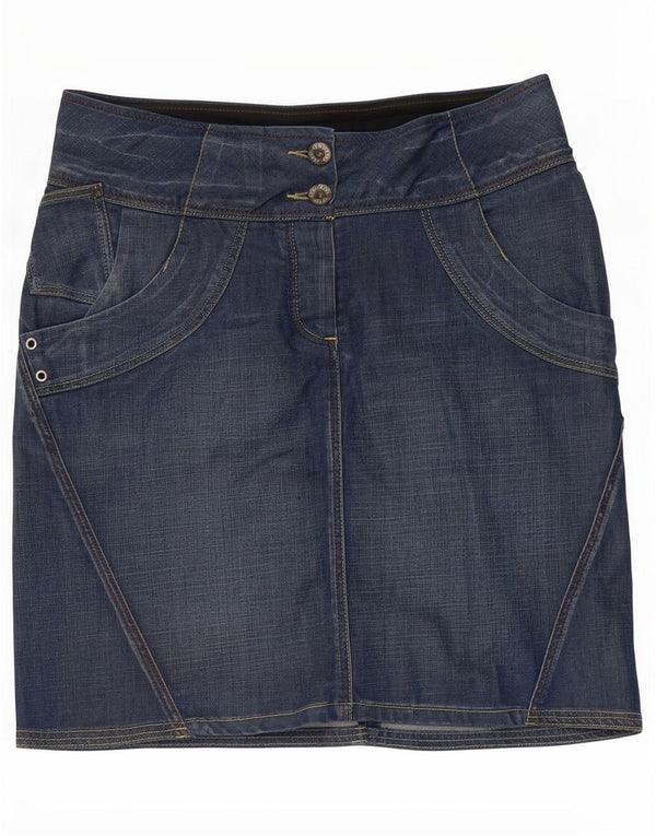 Saia jeans feminina Fat Face UK 10 pequeno W32 algodão azul
