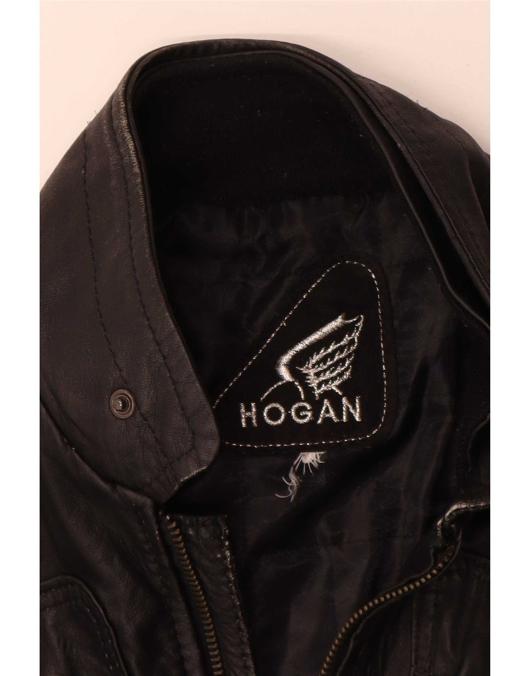 Jaqueta feminina de couro para motociclista Hogan Reino Unido 12 médio preto