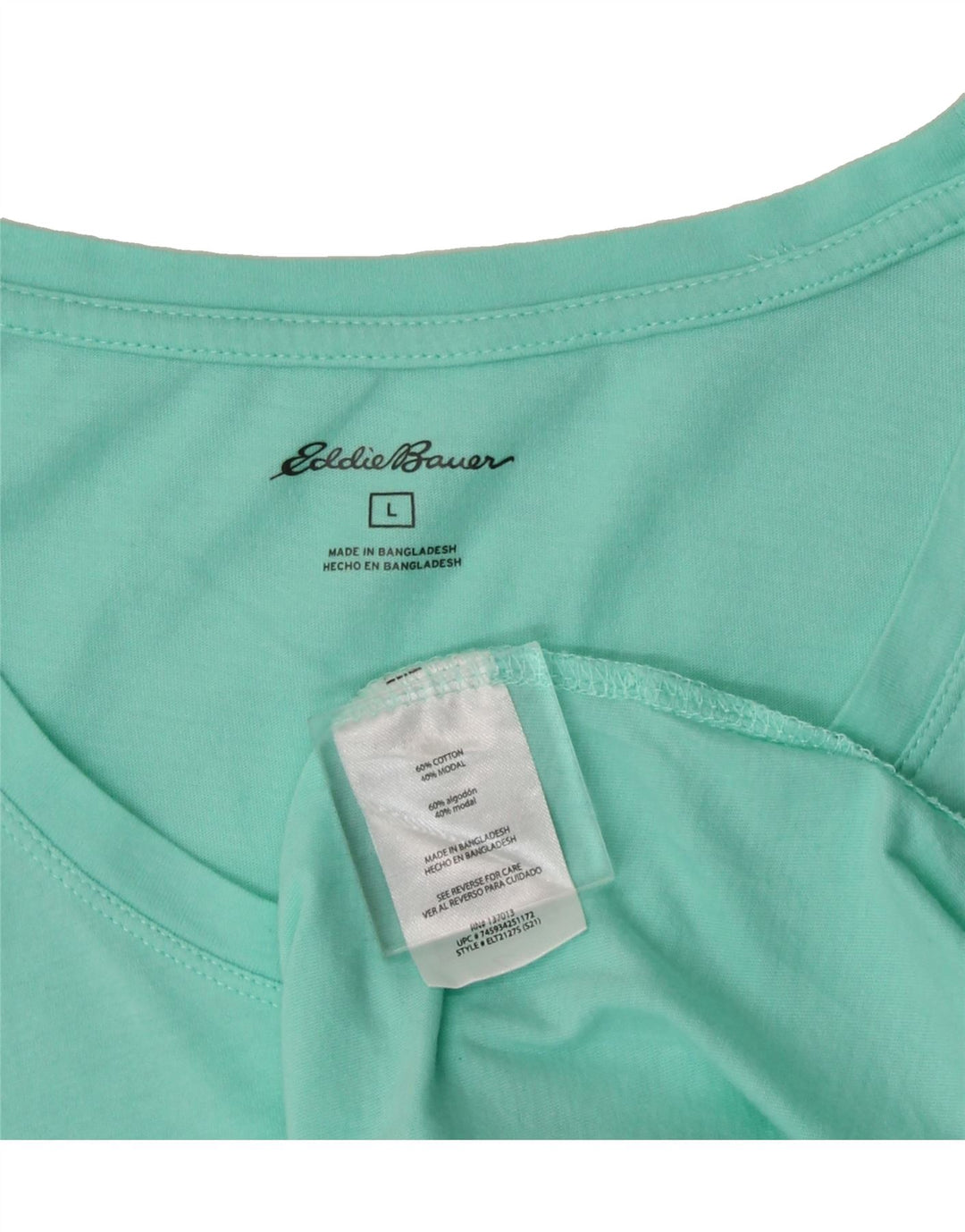 EDDIE BAUER Womens T-Shirt Top UK 16 Large Turquoise Cotton Vintage Eddie Bauer and Second-Hand Eddie Bauer from Messina Hembry 