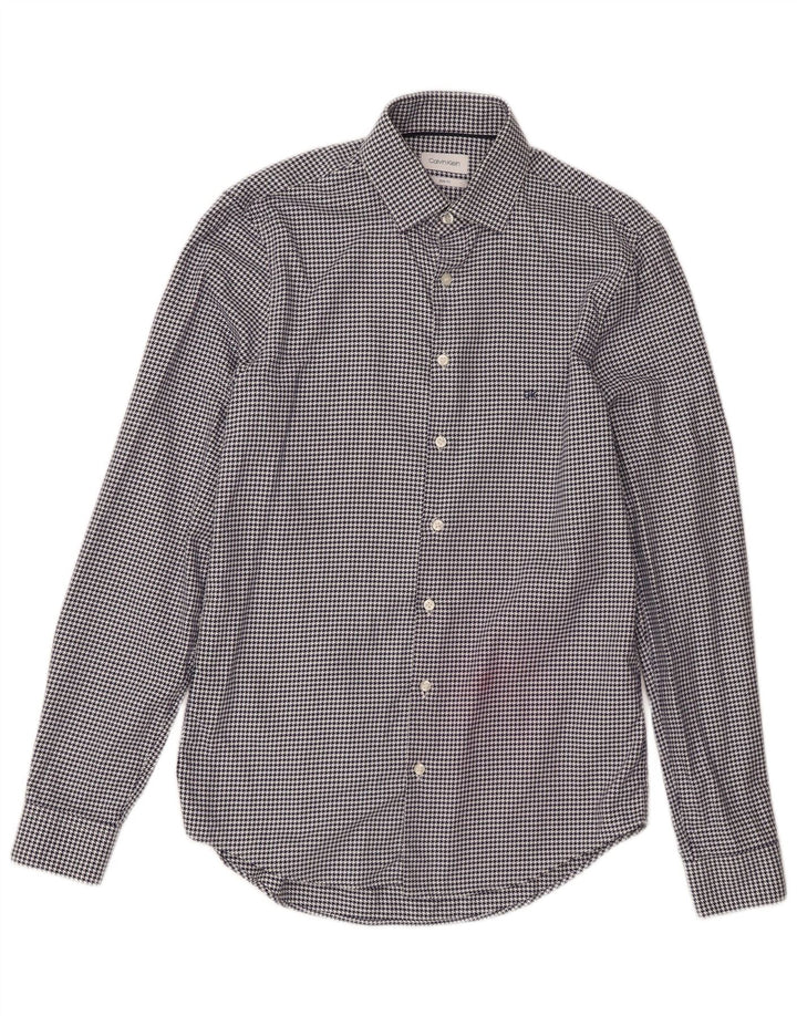 Camisa masculina Calvin Klein tamanho 38 15 médio azul marinho Houndstooth Designer
