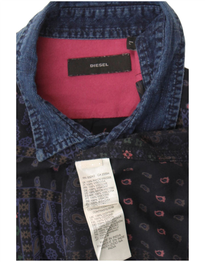 Camisa masculina diesel grande patchwork rayon azul marinho