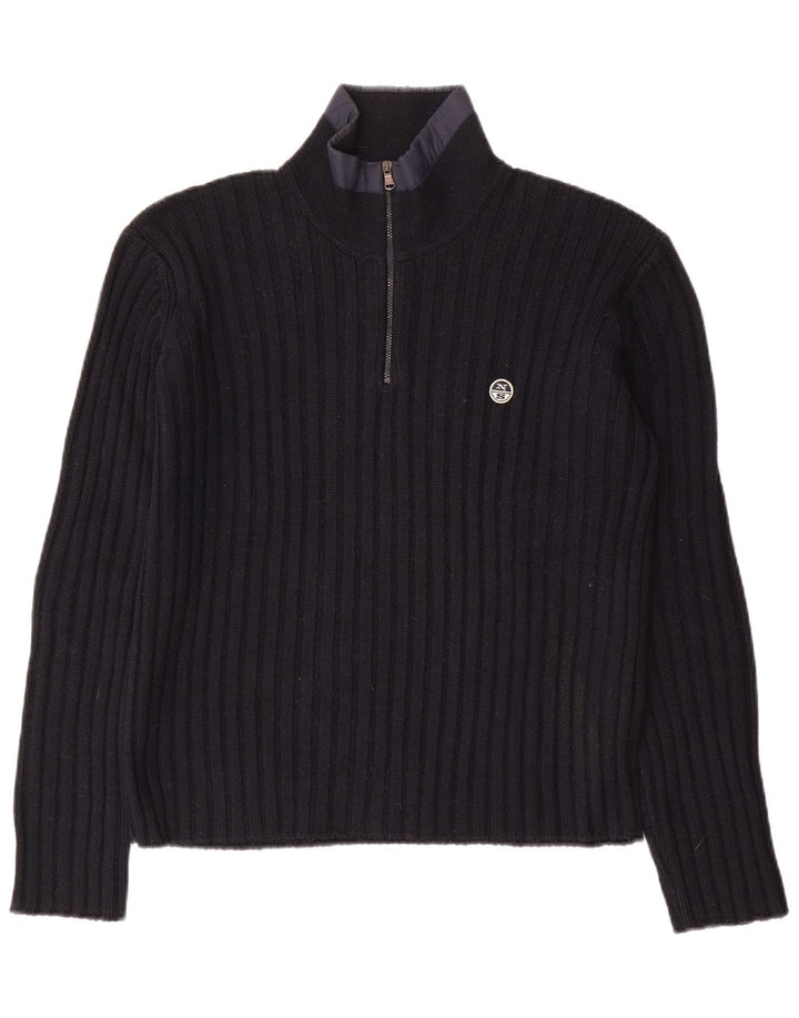 Suéter masculino North Sails com zíper e gola pequena de lã azul marinho
