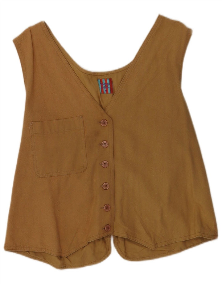 Colete feminino vintage UK 14 médio marrom rayon