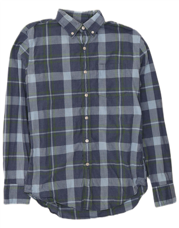 Camisa masculina J. CREW pequena xadrez azul de algodão