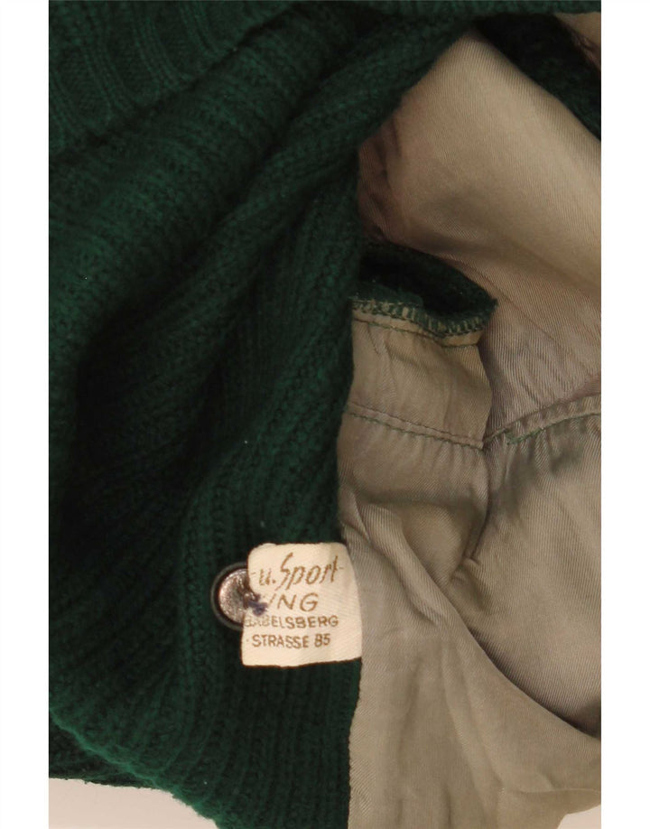 Suéter cardigã de couro masculino vintage UE 50 verde médio