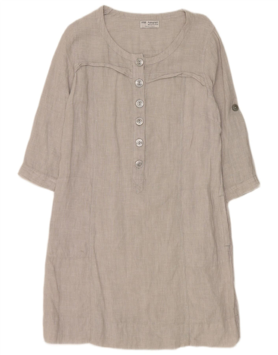 Vestido feminino Marks & Spencer manga 3/4, UK 14, grande, cinza, linho