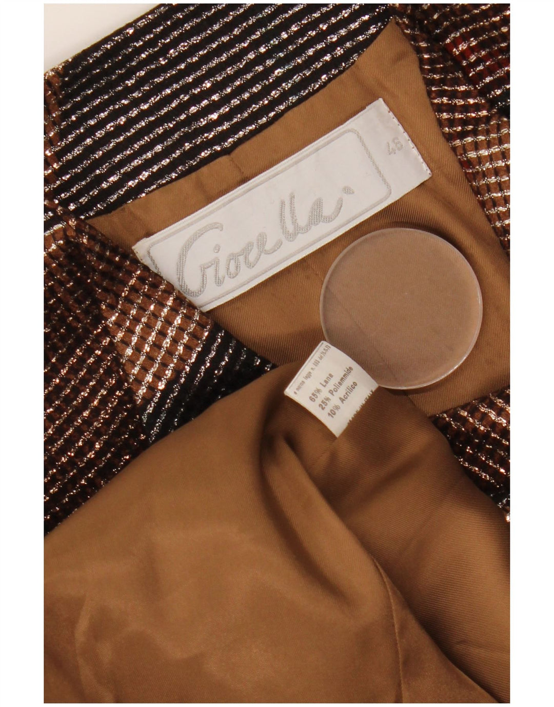 Jaqueta blazer feminina VINTAGE com 1 botão IT 46 grande multicolorida geométrica