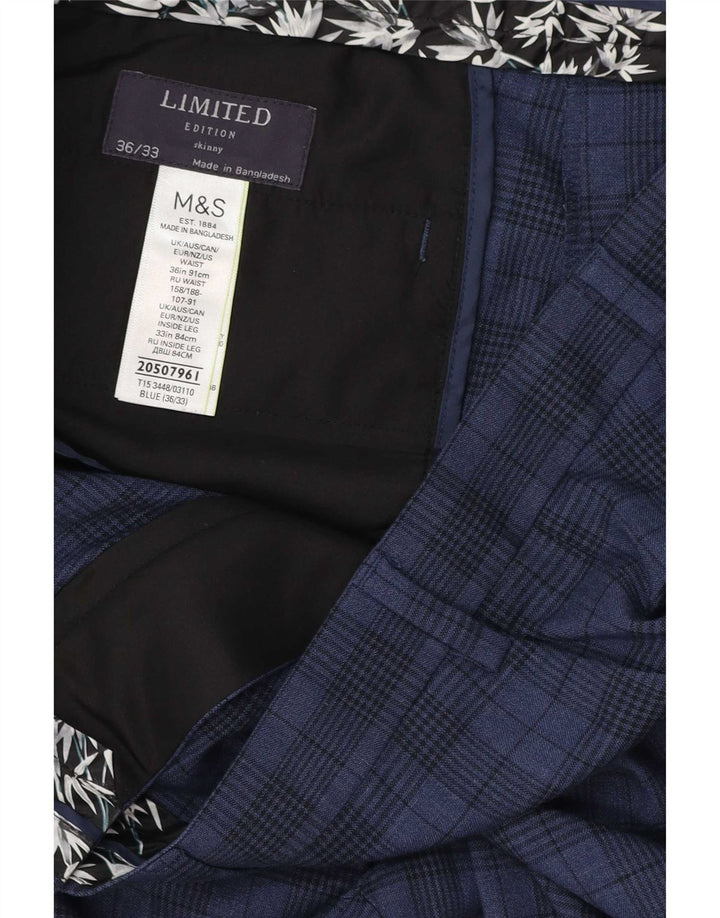 Calça skinny masculina Marks & Spencer W36 L33 poliéster xadrez azul marinho