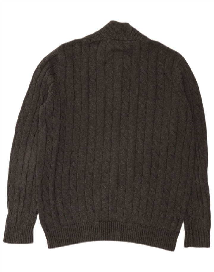 Suéter masculino J. Crew com zíper e gola grande de algodão cinza