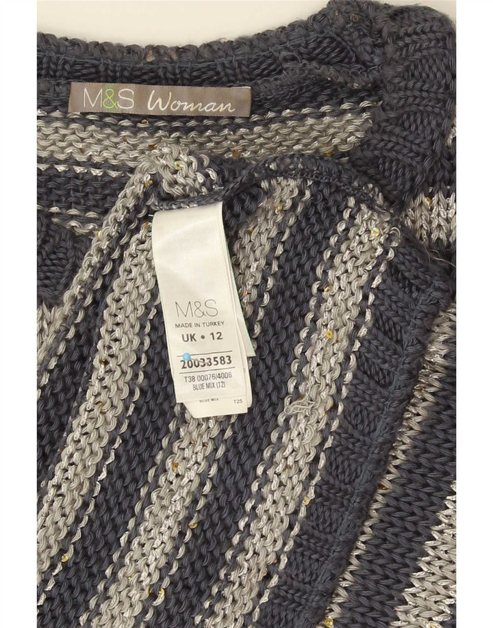 Suéter feminino Marks & Spencer com gola canoa e listrado cinza médio UK 12