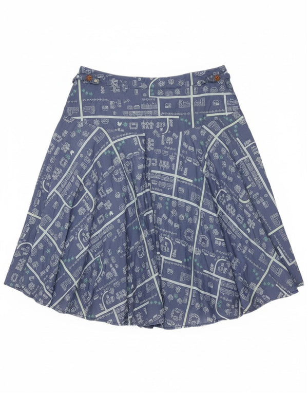 Saia feminina com estampa gráfica White Stuff UK 12 médio W30 algodão azul