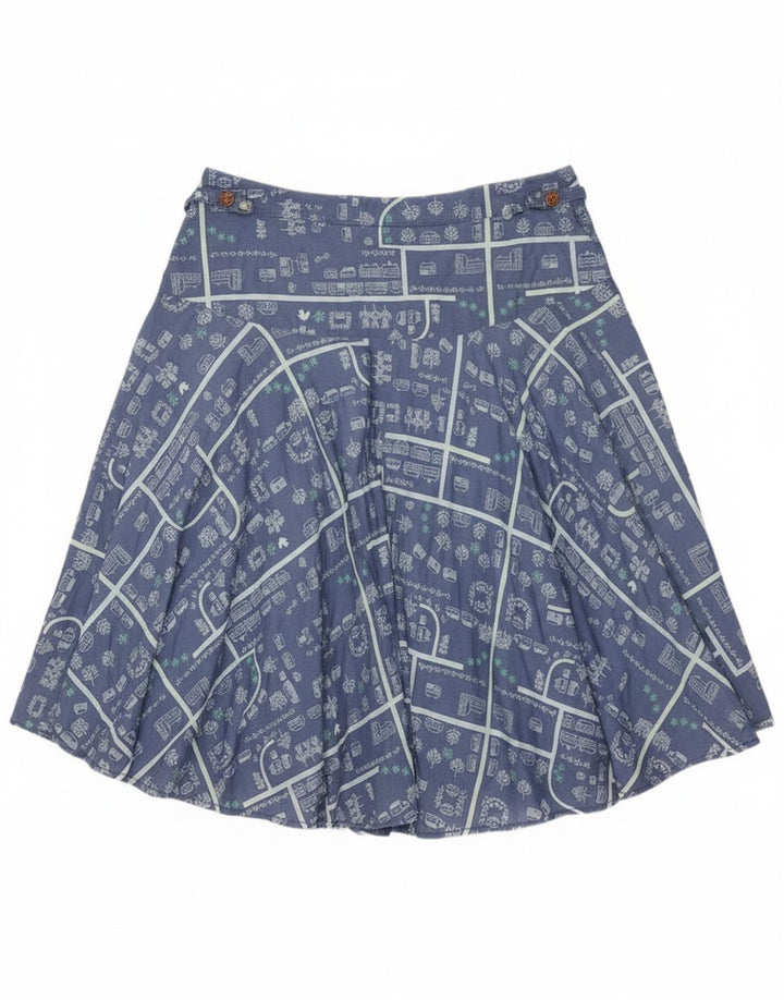 Saia feminina com estampa gráfica White Stuff UK 12 médio W30 algodão azul