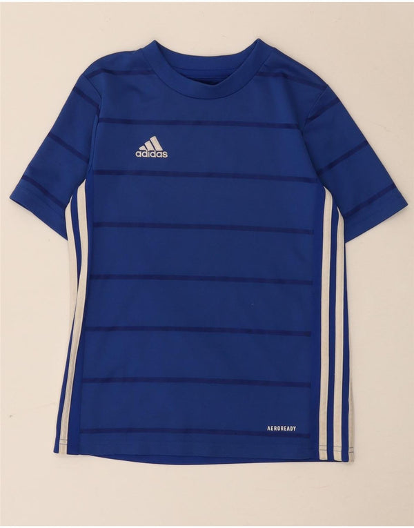 Camiseta Adidas Boys Aeroready Top 9-10 Anos Azul Listrado Poliéster