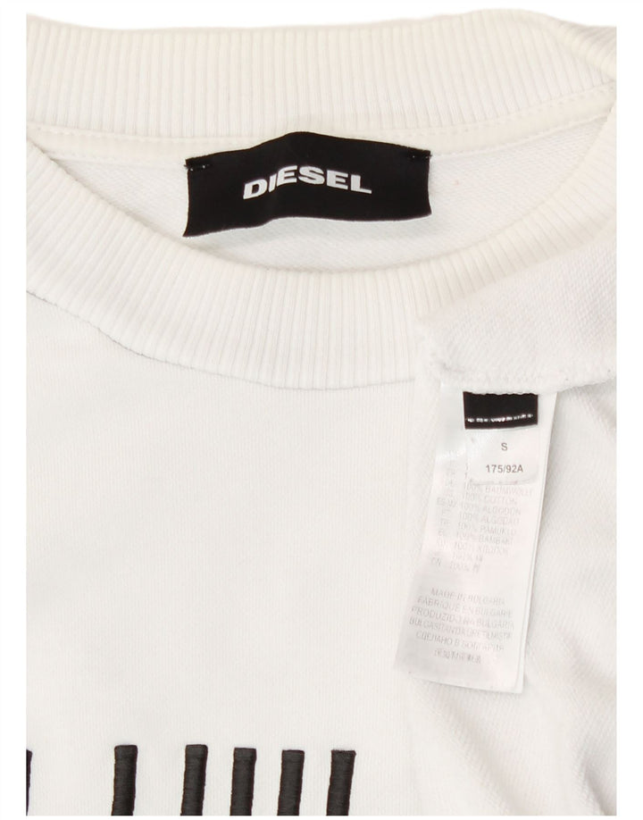 Diesel masculino gráfico moletom jumper pequeno algodão branco