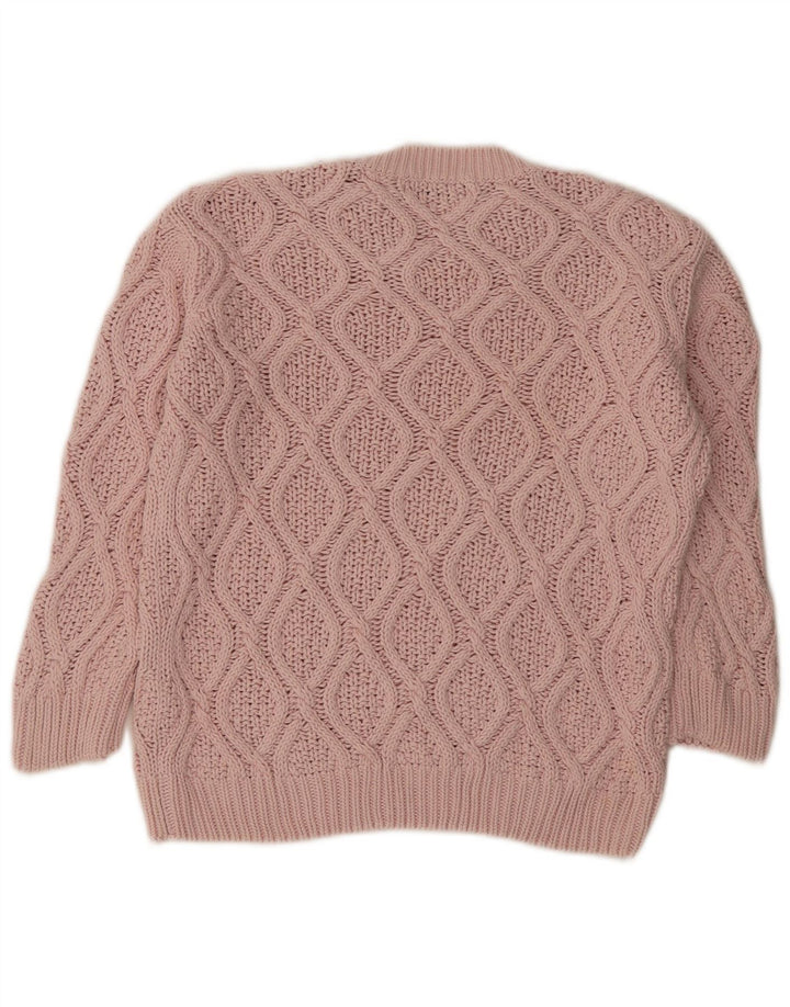 Suéter feminino Zara com gola redonda, Reino Unido 14, algodão rosa médio