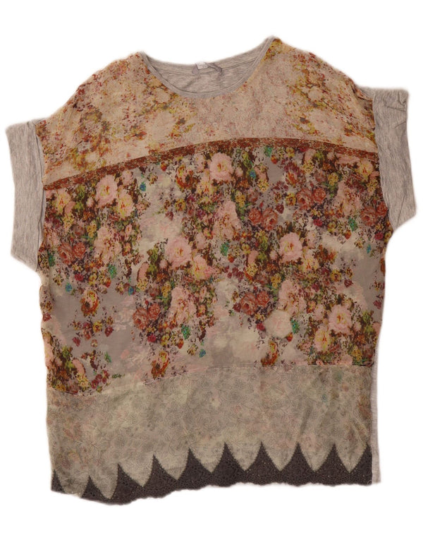 Blusa feminina Zara UK 14 cinza médio floral