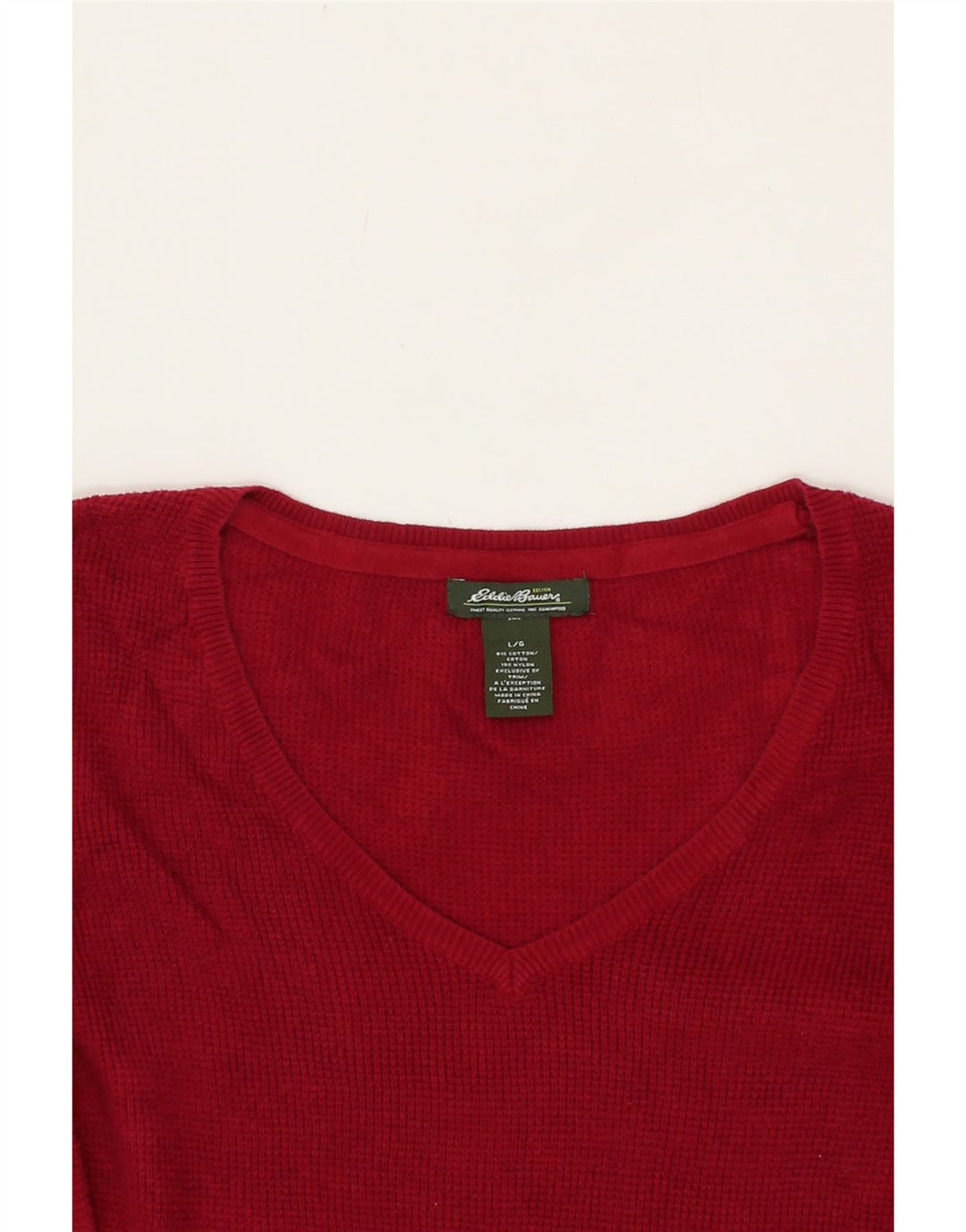 EDDIE BAUER Womens V-Neck Jumper Sweater UK 16 Large Burgundy Cotton Vintage Eddie Bauer and Second-Hand Eddie Bauer from Messina Hembry 