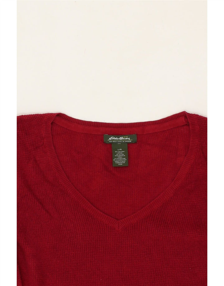 EDDIE BAUER Womens V-Neck Jumper Sweater UK 16 Large Burgundy Cotton Vintage Eddie Bauer and Second-Hand Eddie Bauer from Messina Hembry 