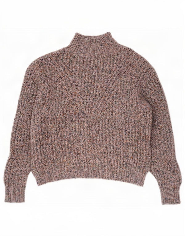 Suéter feminino Marks & Spencer com gola tartaruga Reino Unido 10 pequeno azul manchado