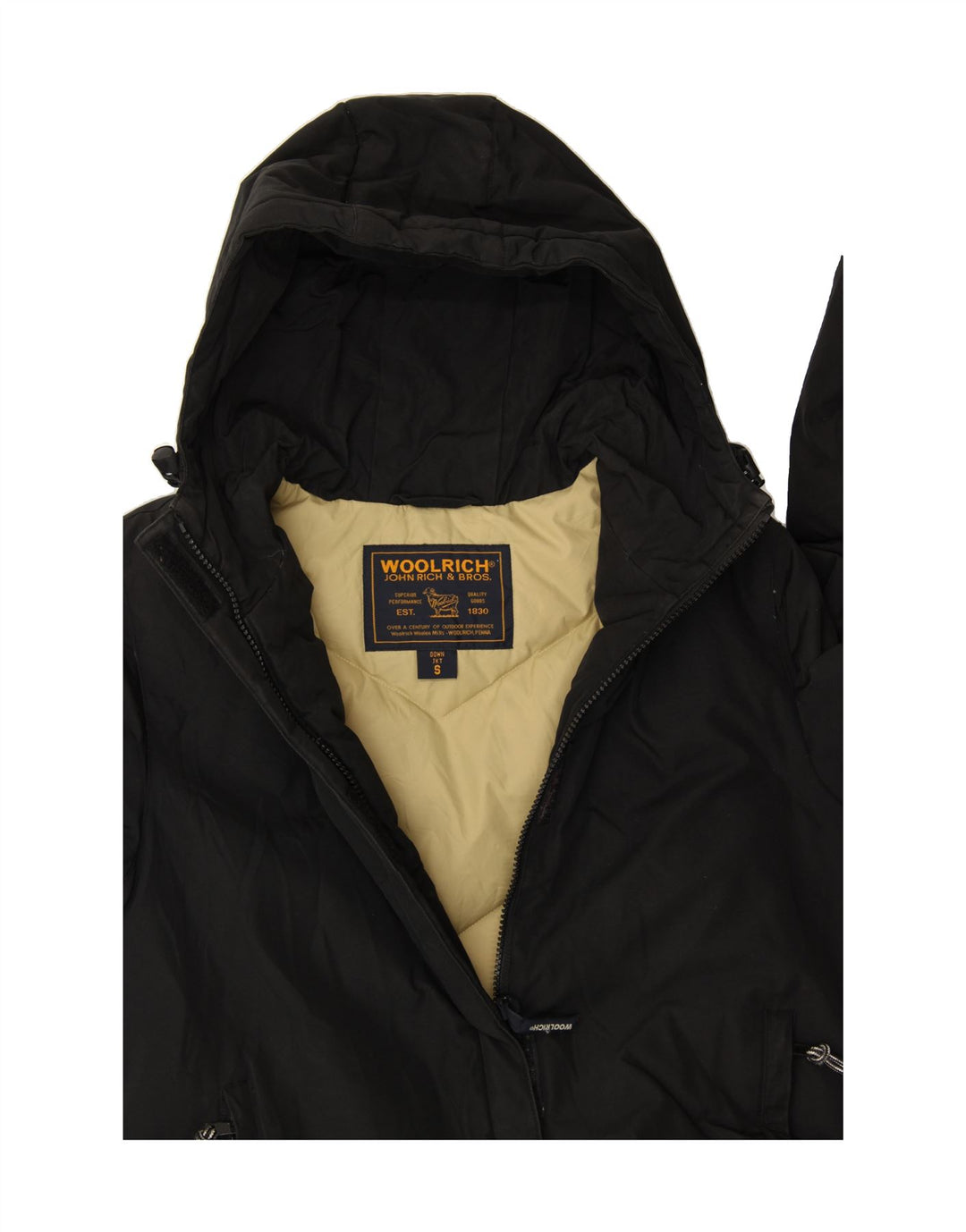WOOLRICH Womens Hooded Padded Jacket UK 10 Small Black Vintage Woolrich and Second-Hand Woolrich from Messina Hembry 