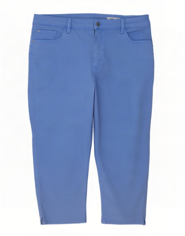 Calça capri feminina de cintura alta Marks & Spencer UK 22 3XL W40 L22 azul