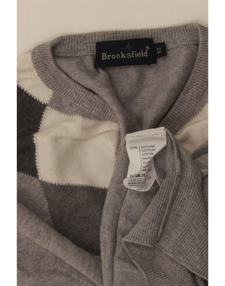 Suéter masculino Brooksfield com decote em V IT 50 cinza médio argyle/diamante