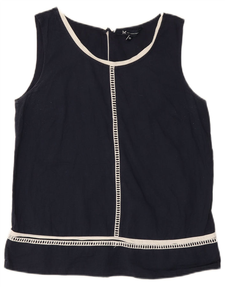 J. Crew colete feminino top UK 10 pequeno algodão azul marinho
