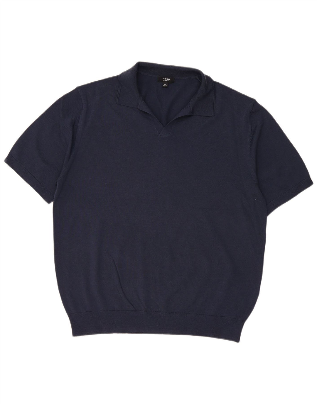 Suéter masculino REISS de manga curta com gola polo 2XL lã azul marinho