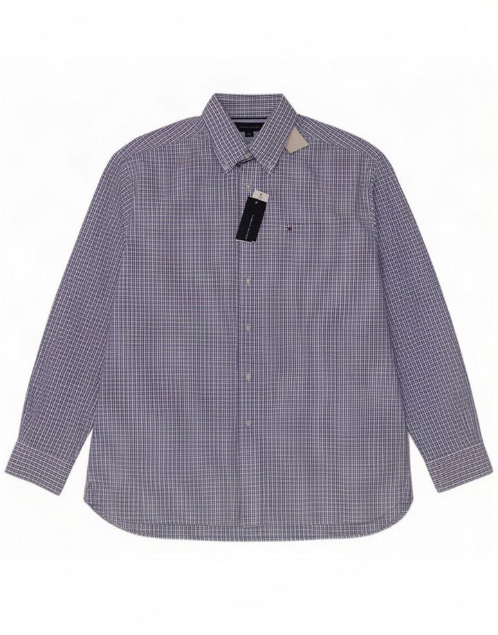 Tommy Hilfiger Camisa masculina regular fit grande algodão xadrez azul