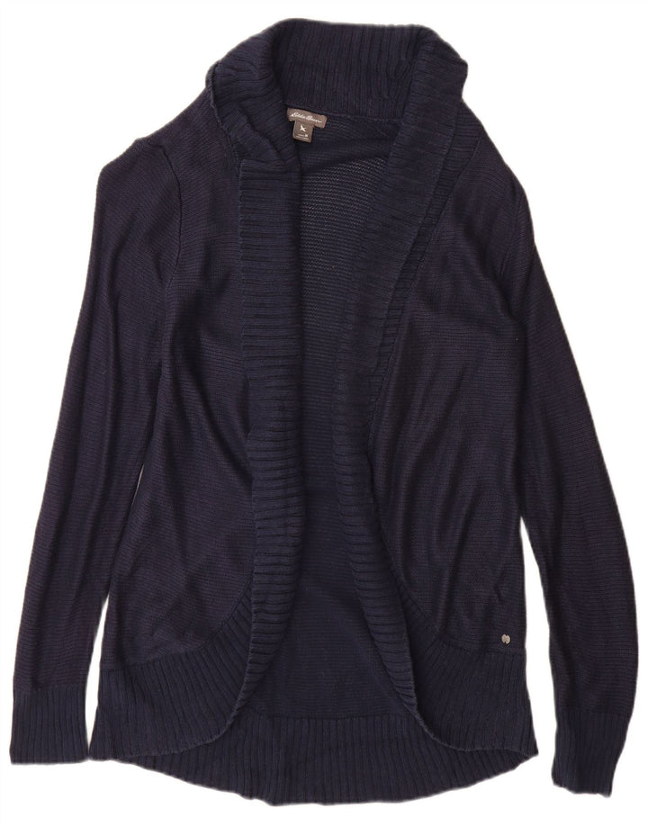 Suéter cardigã aberto feminino Eddie Bauer Reino Unido 12 médio azul marinho rayon