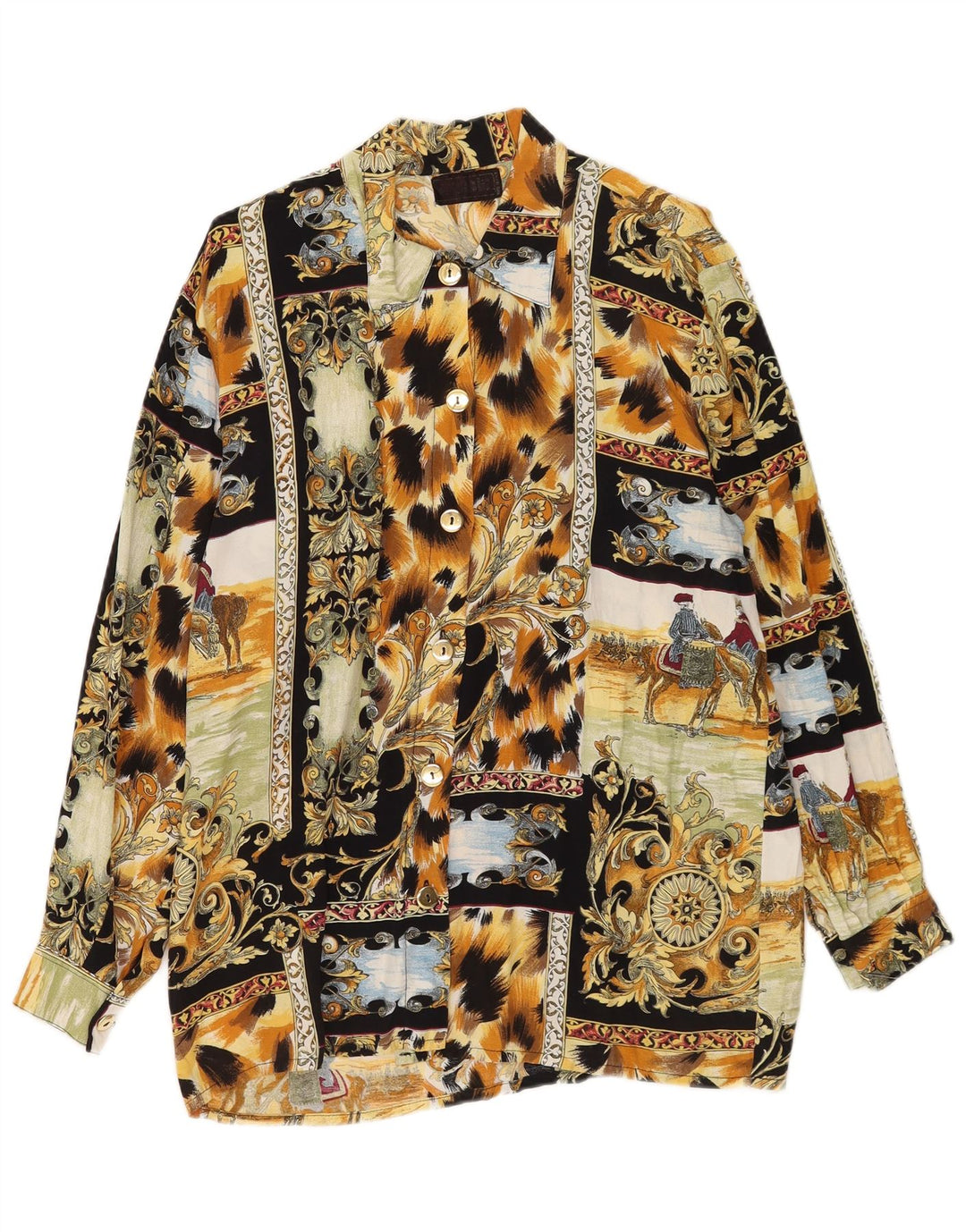 Blusa feminina vintage com padrão abstrato Reino Unido 14 grande multicolorida