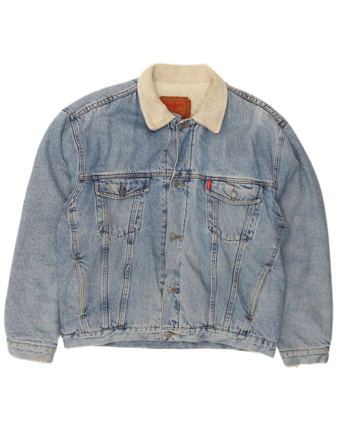 Jaqueta jeans masculina VINTAGE Sherpa UK 41 XL algodão azul