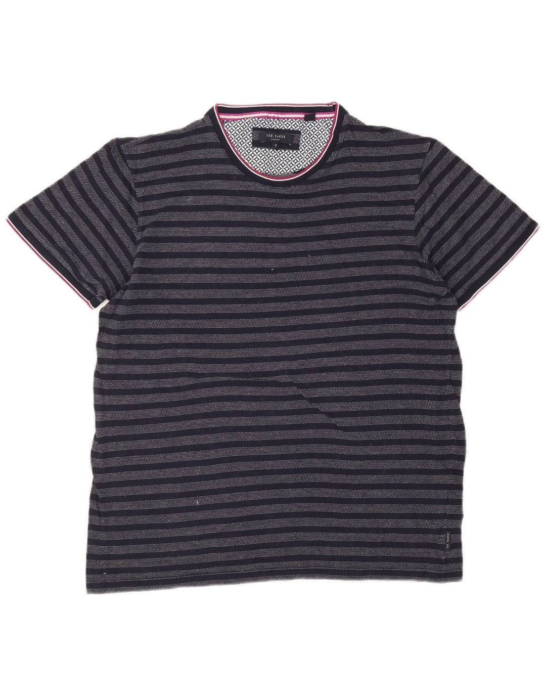 Camiseta masculina Ted Baker tamanho superior 3 algodão listrado azul marinho médio