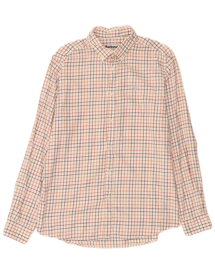 Camisa masculina Barbour Tailored Fit grande algodão xadrez branco