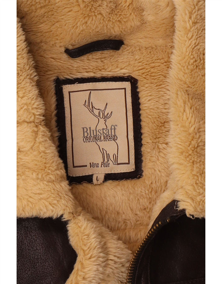 Jaqueta feminina BLUSTAFF Shearling Reino Unido 16 grande couro marrom
