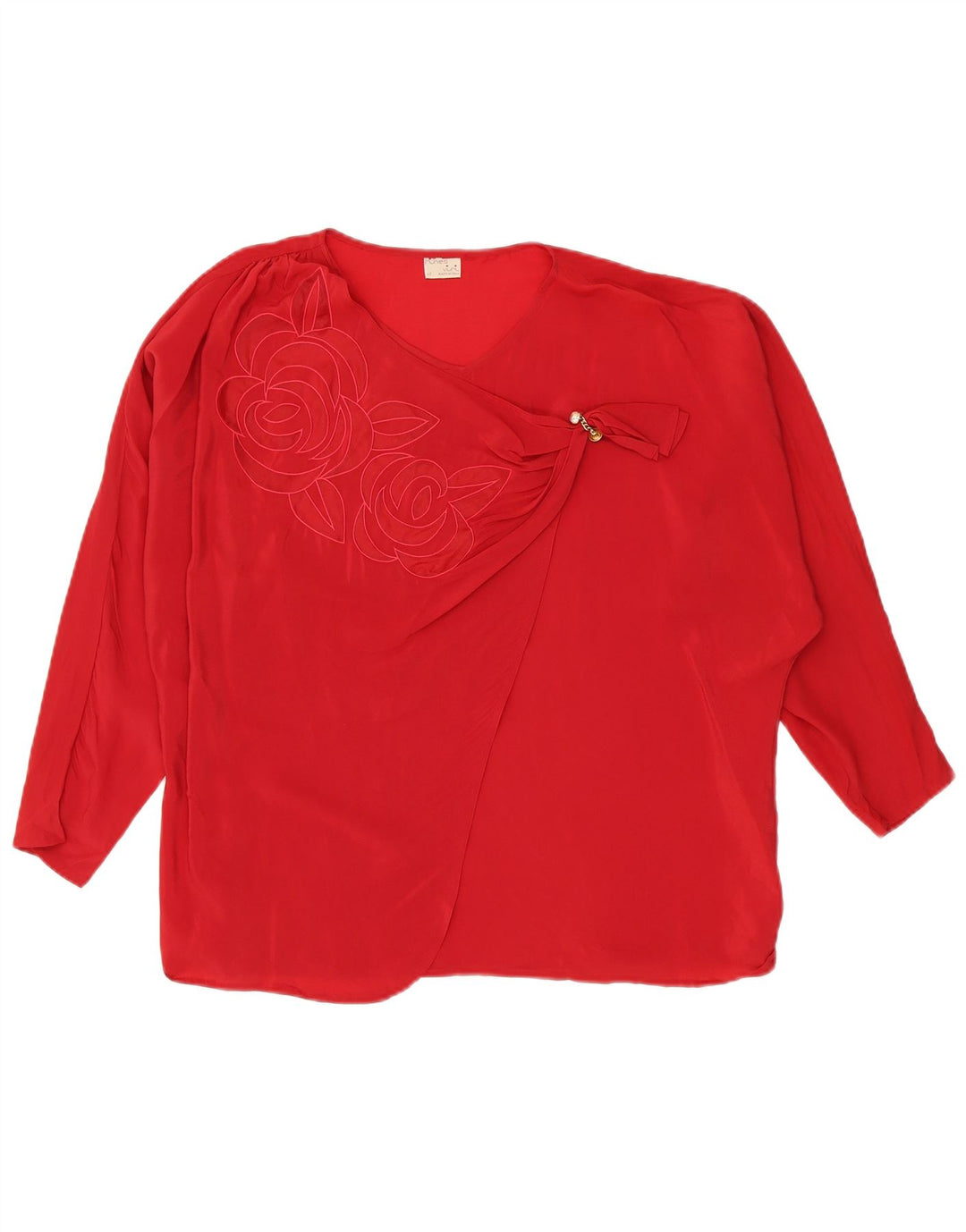 Blusa feminina vintage folgada top IT 42 acetato vermelho médio