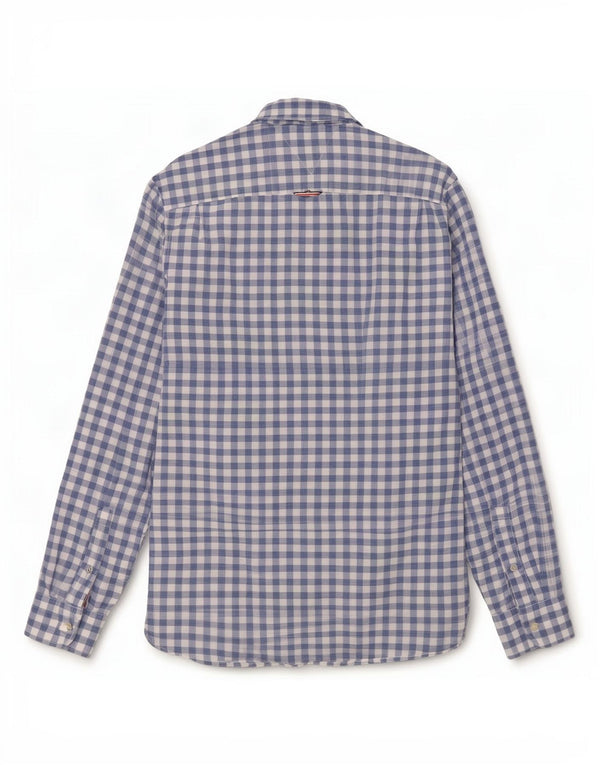 Camisa masculina Tommy Hilfiger pequena azul algodão guingão