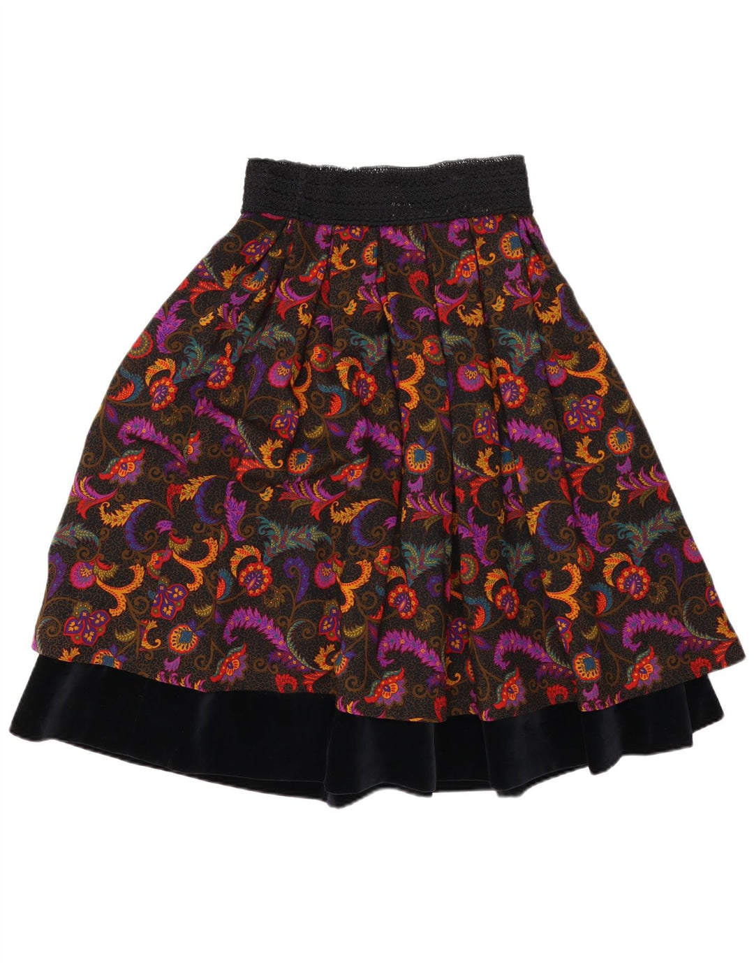Saia feminina vintage em camadas W27 pequena lã paisley multicolorida