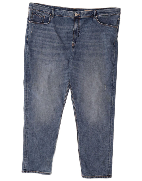 Calça jeans feminina Marks & Spencer Sienna Straight UK 24 3XL W44 L27 algodão azul