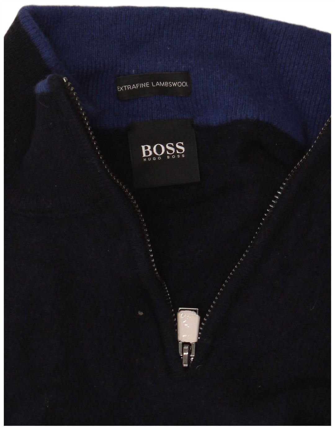 Hugo Boss Suéter feminino com zíper e gola em lã virgem 2XL 2XL azul marinho
