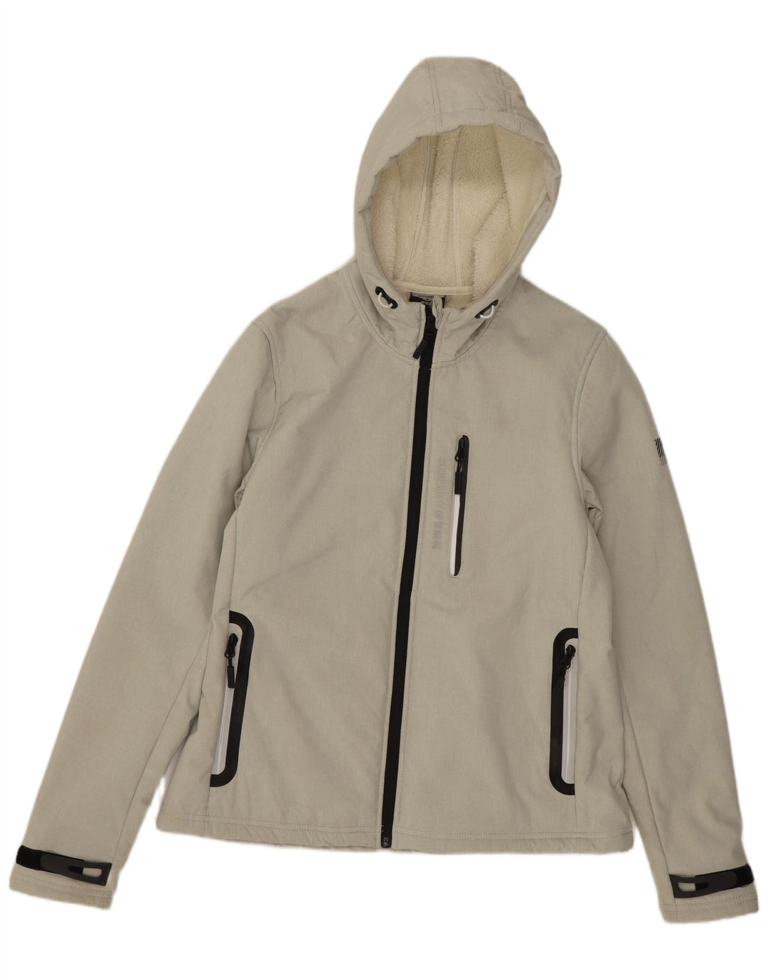 Jaqueta Sherpa com capuz feminina Superdry UK 12 poliéster cinza médio