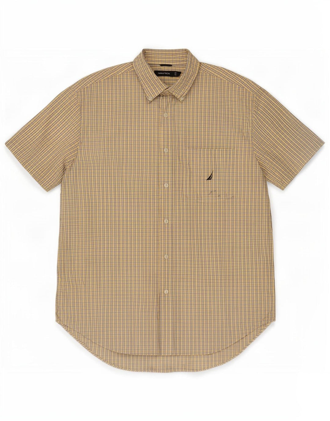 Camisa masculina de manga curta Nautica grande algodão xadrez amarelo