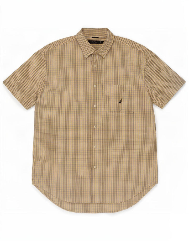 Camisa masculina de manga curta Nautica grande algodão xadrez amarelo