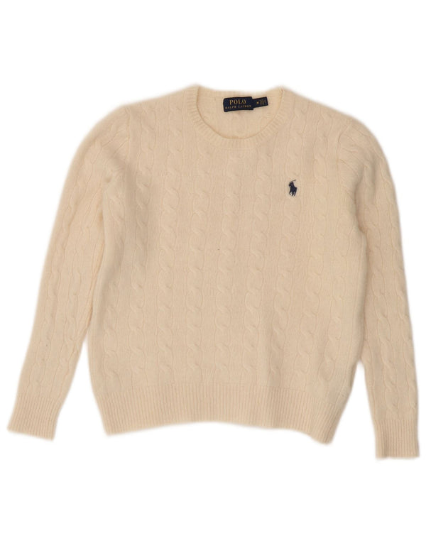 Polo Ralph Lauren Suéter feminino com gola redonda e gola redonda, tamanho médio, off white