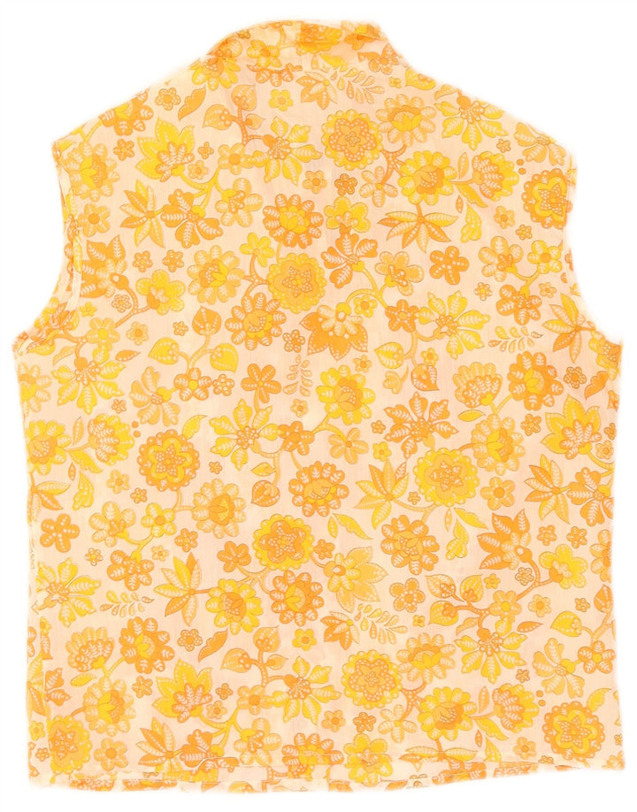 Blusa feminina sem mangas Diolen Reino Unido 14 poliéster floral amarelo médio